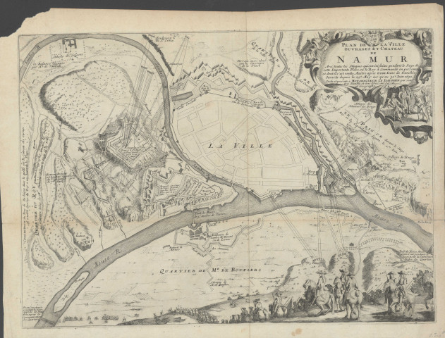Plan gravé de la Ville, ouvrages et château de Namur, avec toutes les attaques effectuées pendant le siège de 1692