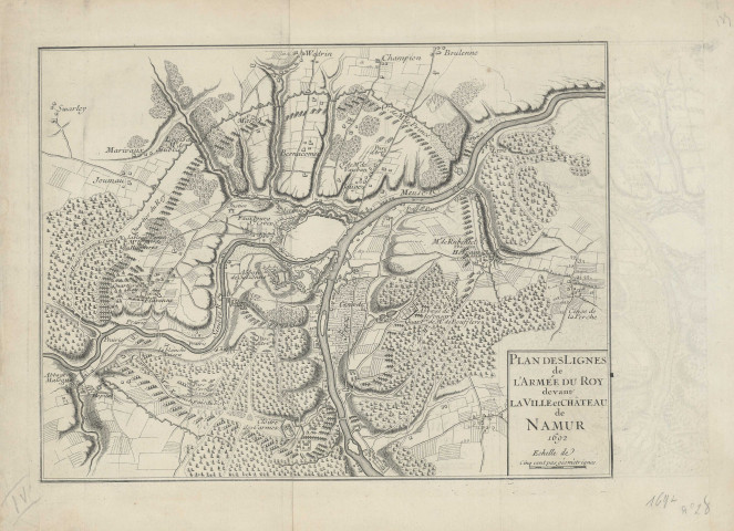 Plan des lignes de l'armée du Roy devant la Ville et château de Namur