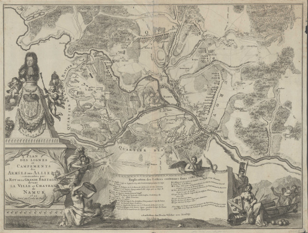 Plan des lignes et campements des armées des alliés commandées par le Roy de Grande-Bretagne devant la Ville et Château de Namur