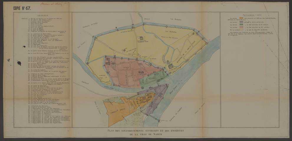 Plan des agrandissements successifs et des enceintes de la Ville de Namur