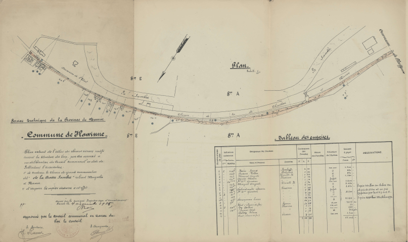 Carte relative à la construction de la Route de la Basse-Sambre reliant Moignelée à Namur